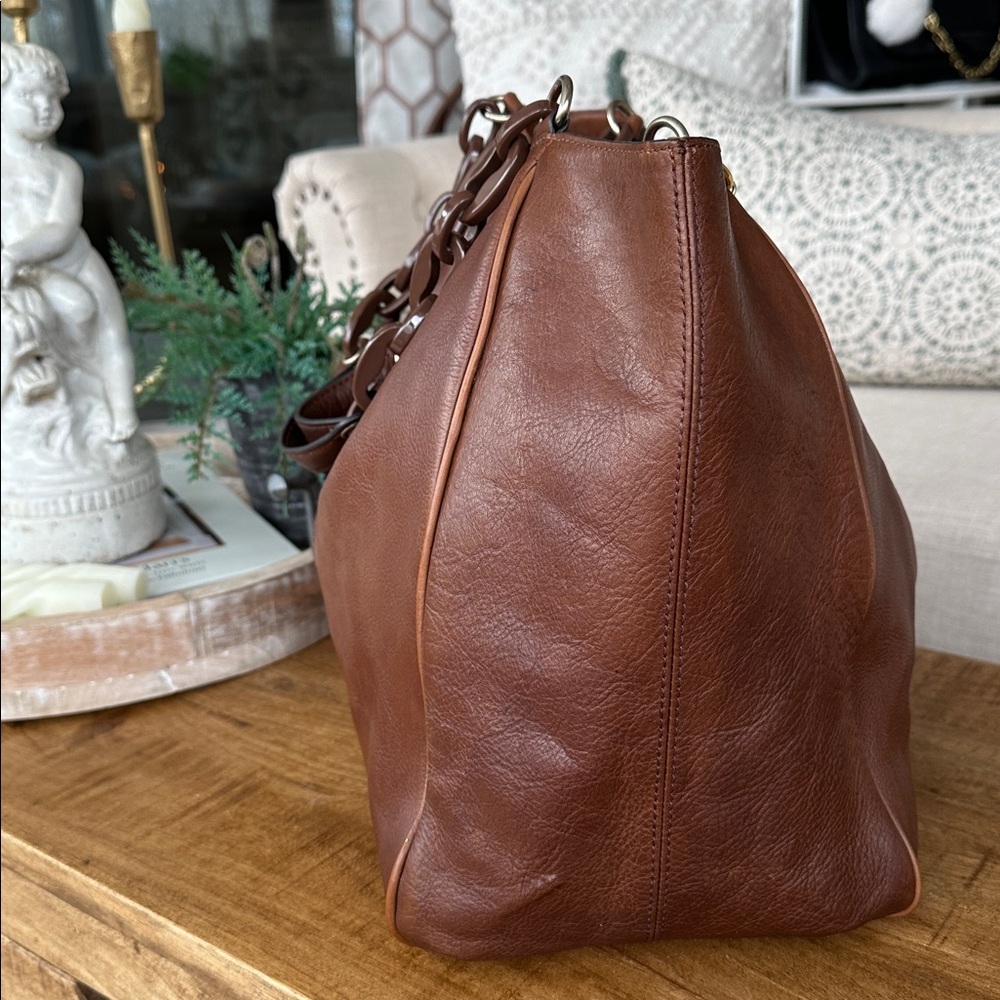 Vintage Banana Republic Jumbo Brown Leather Buckle & Chain Hobo Bag - Picture 6 of 15
